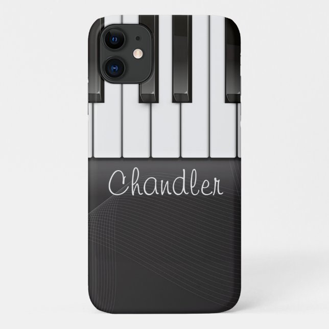 Capa Para iPhone 11 Pianista de NOME Personalizado Chaves de Música (Verso)