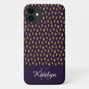 Capa Para iPhone 11 Pincéis Dourados com brilho pincelado em púrpura