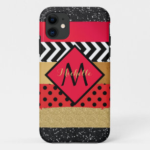 Capa Para iPhone 11 Pincel Dourado Vermelho Preto Escovo Monograma