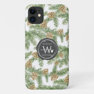 Capa Para iPhone 11 Pine Branches & Pine Cones Watercolor Padrão