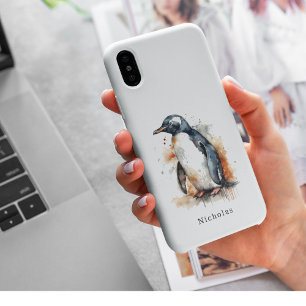 Capa Para iPhone 11 pinguim em cor laranja e negra