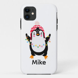 Capa Para iPhone 11 Pinguim Grelha com Luzes de Natal
