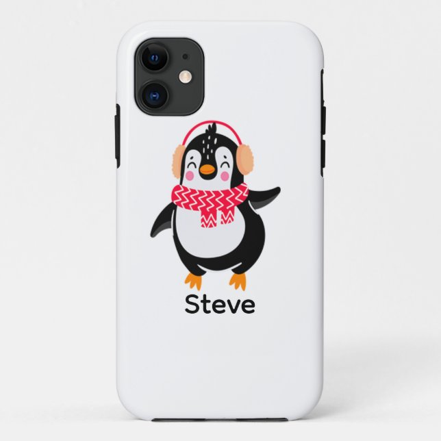 Capa Para iPhone 11 Pinguim Jolly Natal em Scarf com Malgas (Verso)