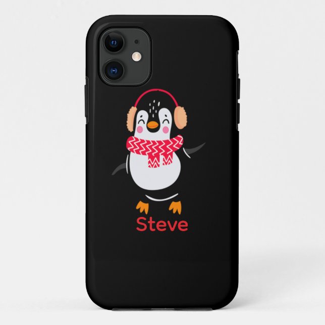 Capa Para iPhone 11 Pinguim Jolly Natal em Scarf com Malgas (Verso)