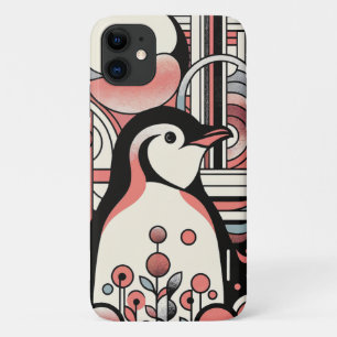 Capa Para iPhone 11 Pinguim-Rosa Pinguim-Rosa Arte Geométrica Retro Pa