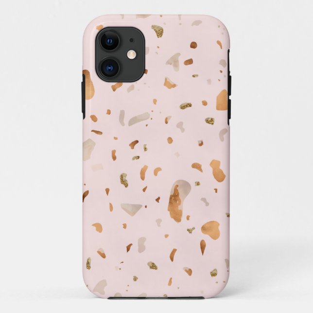 Capa Para iPhone 11 Pink Blush Terrazzo Com Douradas Manchas De Cobre (Verso)