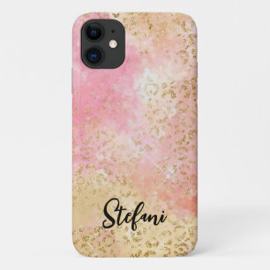 Capa Para iPhone 11 Pink Elegante e Folha de Ouro Personalizadas