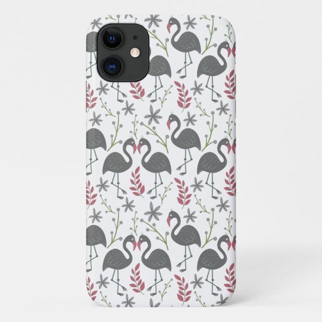 Capa Para iPhone 11 Pink flamingo seamless pattern flowers, leaves (Verso)