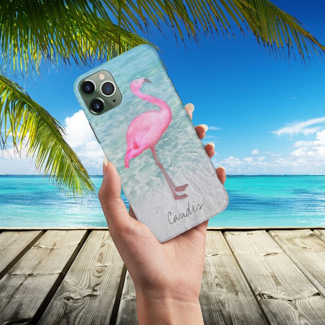 Capa Para iPhone 11 Pink Flamingo Tropical Beach Moderno Adiciona Seu  (Criador carregado)