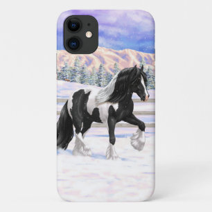 Capa Para iPhone 11 Pinto Negro Piebald Gypsy Cavalo de Rascunho de Va