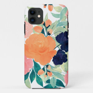 Capa Para iPhone 11 Pintor de Aquarela Azul Cor de Rosa e Laranja Eleg