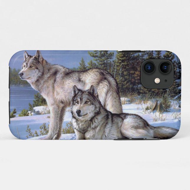 Capa Para iPhone 11 Pintura de dois lobos árticos (Verso (horizontal))