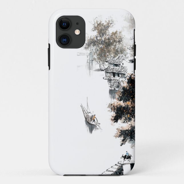 Capa Para iPhone 11 Pintura de Pincel na Paisagem Cênica Chinesa Jiang (Verso)