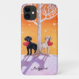 Capa Para iPhone 11 Pintura dos Labradores de inverno