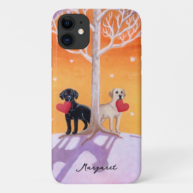 Capa Para iPhone 11 Pintura dos Labradores de inverno (Verso)