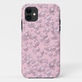 Capa Para iPhone 11 Placas de pérolas brancas-rosadas em veludo rosa