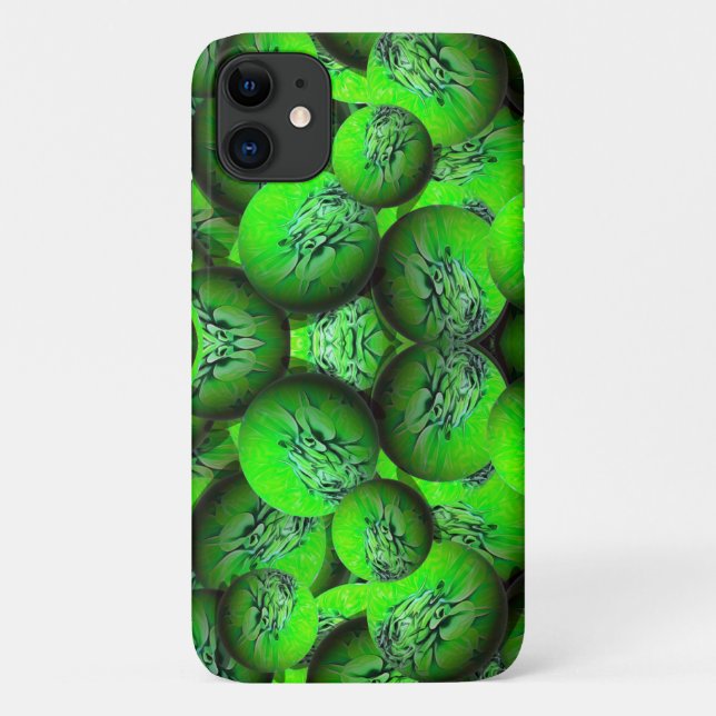 Capa Para iPhone 11 Planetas verdes neonatos - padrão em ótica 3D (Verso)