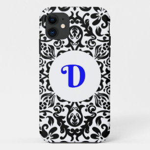 Capa Para iPhone 11 Plano de fundo azul, preto e branco, em monograma