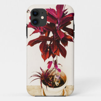 Capa Para iPhone 11 Planta de Jatropha em Vermelho Profundo