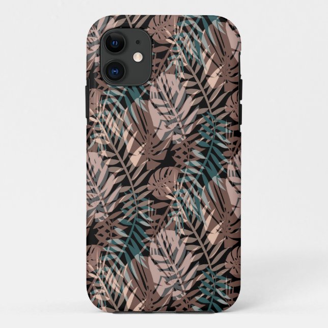 Capa Para iPhone 11 Plantas tropicais, selva, trópicos, bege, folhas (Verso)