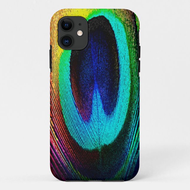Capa Para iPhone 11 Pluma de Pavão Vibrante (Verso)