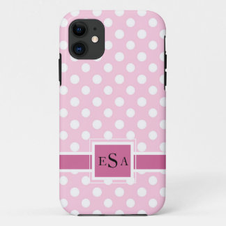 Capa Para iPhone 11 Polkadot Monograma Cor de Rosa Moderna