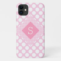 Polkadots Rosa Monograma Girly Modern Simples