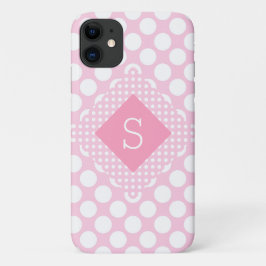 Capa Para iPhone 11 Polkadots Rosa Monograma Girly Modern Simples