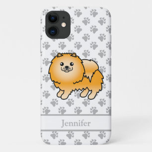 Capa Para iPhone 11 Pombo Laranja Pomeraniano Cão e Nome