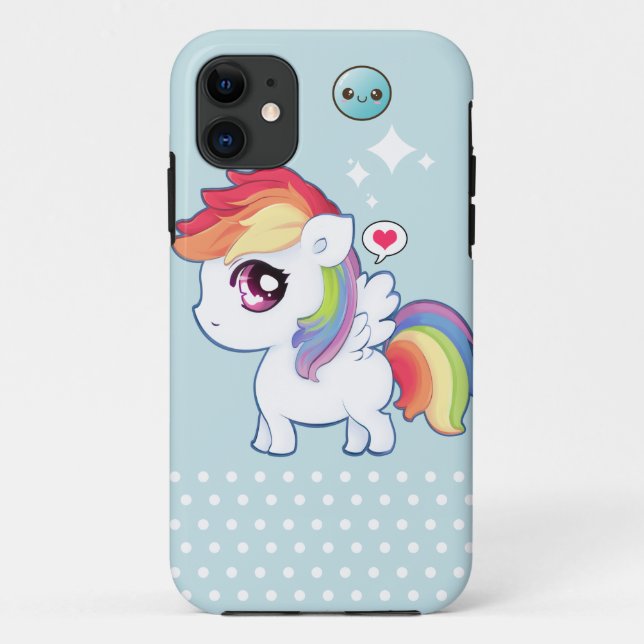 Capa Para iPhone 11 Pônei bonito do arco-íris de Kawaii (Verso)