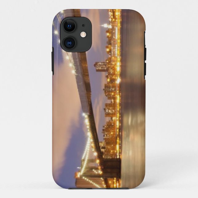 Capa Para iPhone 11 Ponte de Brooklyn e Manhattan na noite (Verso)