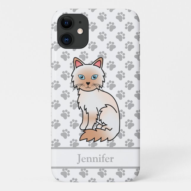 Capa Para iPhone 11 Ponto Vermelho Birman / Ragdoll Gato Fofo & Nome (Verso)