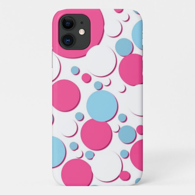 Capa Para iPhone 11 Pontos azuis rosa e branco (Verso)