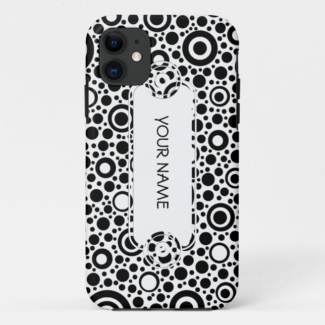 Capa Para iPhone 11 Pontos negros e padrão de círculo + texto e backgr (Verso)