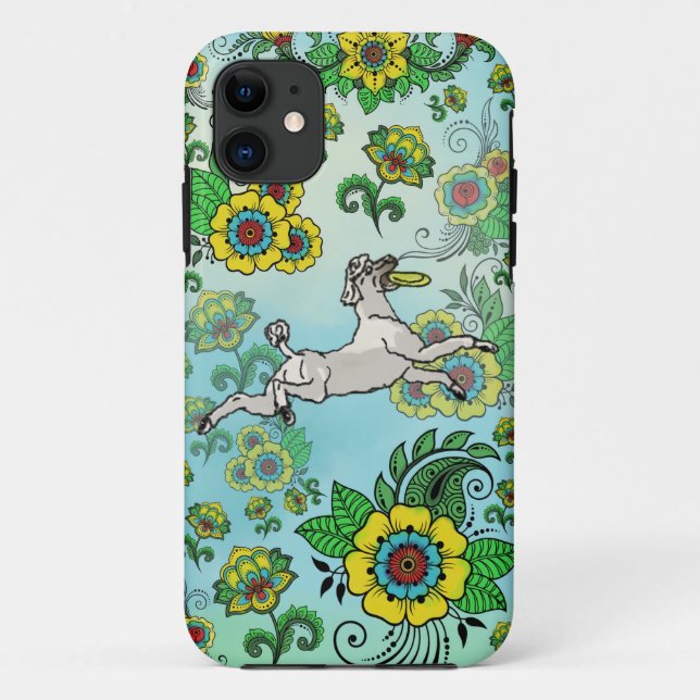 Capa Para iPhone 11 Poodle Branca com Frisbee (Verso)