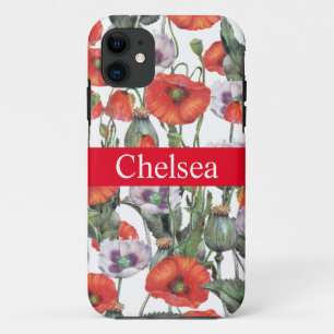 Capa Para iPhone 11 Pópias Vermelhas e Roxas Padrão Personalizado