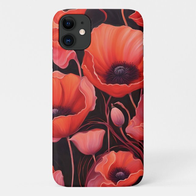 Capa Para iPhone 11 Poppies flores sobre fundo escuro (Verso)