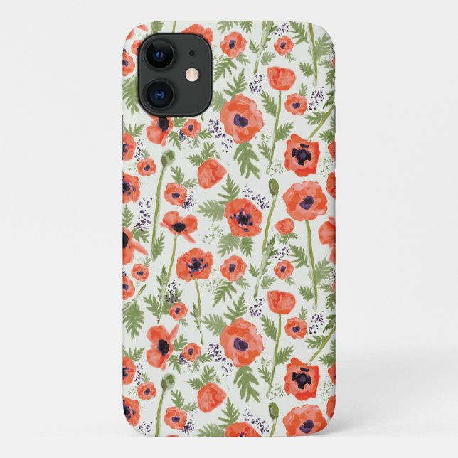 Capa Para iPhone 11 Poppies Orange Floral Patterno (Verso)