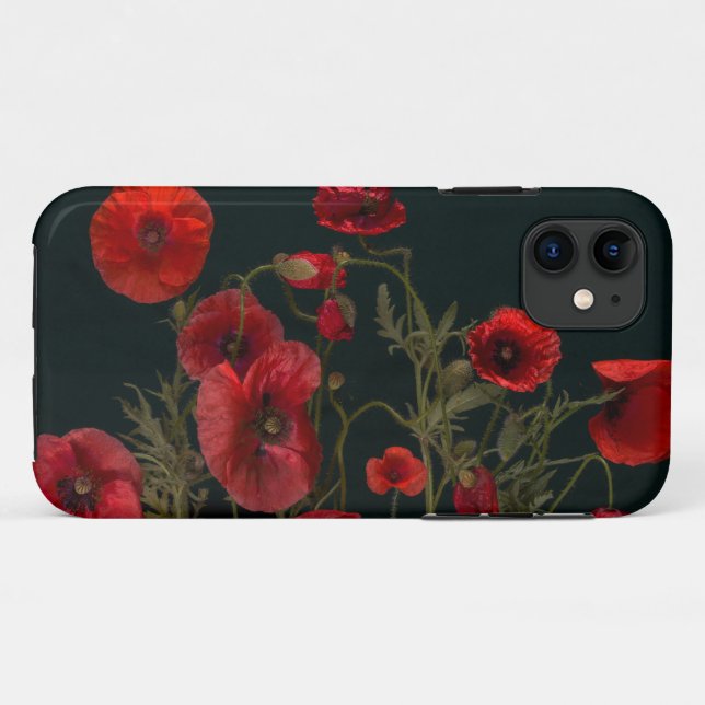 Capa Para iPhone 11 Poppies Vermelhos em Preto (Verso (horizontal))