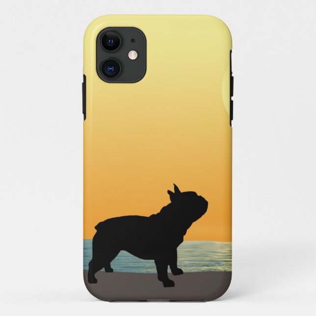 Capa Para iPhone 11 Por do sol de Surfside do buldogue francês (Verso)