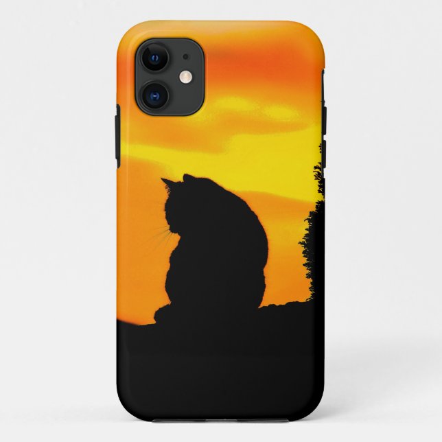Capa Para iPhone 11 Pôr do Sol do Gato  (Verso)