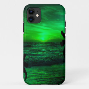 CAPA PARA iPhone 11 PÔR DO SOL VERDE CENÁRIO OCEÂNICO