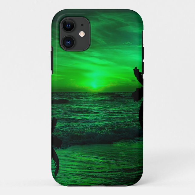 Capa Para iPhone 11 Pôrs do sol VERDE CENÁRIO OCEANO (Verso)