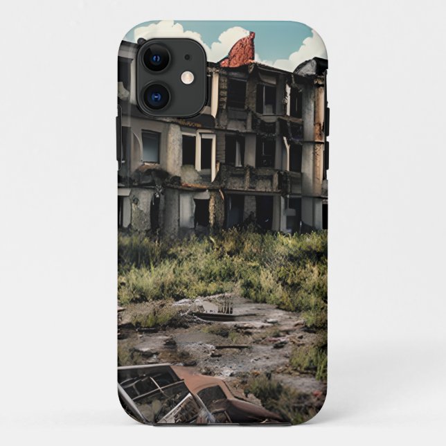 Capa Para iPhone 11 Postar Destruição Apocalíptica | Edifícios abandon (Verso)