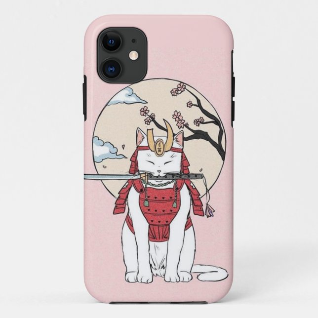 Capa Para iPhone 11 Poster de Gato Sakura Samurai Japonês (Verso)