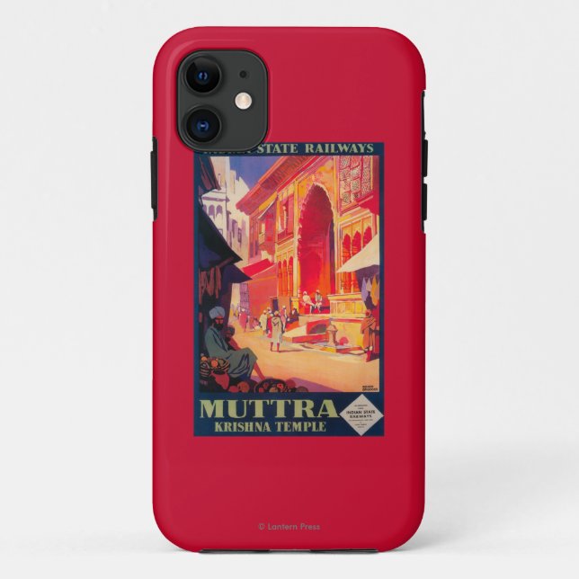 Capa Para iPhone 11 Poster de viagens do templo de Muttra Krishna (Verso)