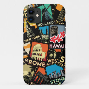 Capa Para iPhone 11 Posteres de viagens retro vintage europa asia eua