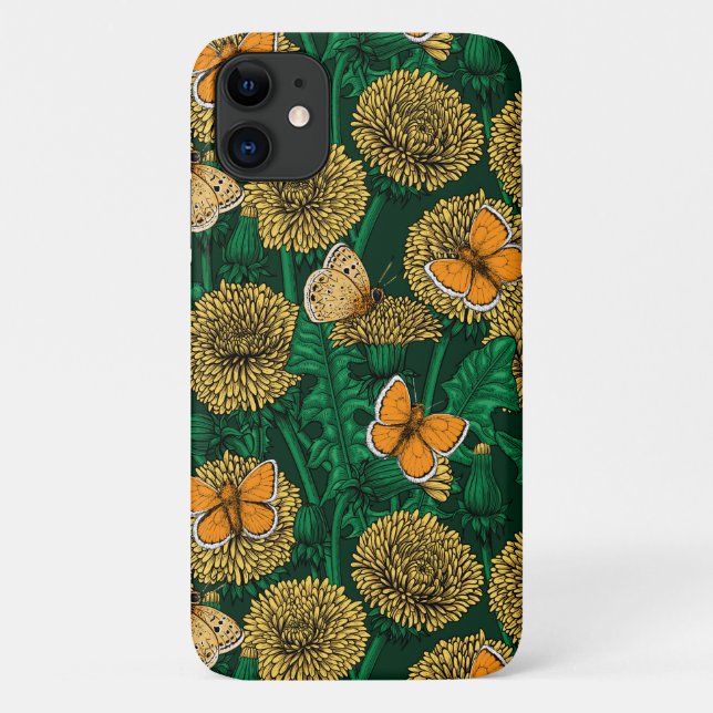 Capa Para iPhone 11 Prado de Dandelion em verde escuro (Verso)