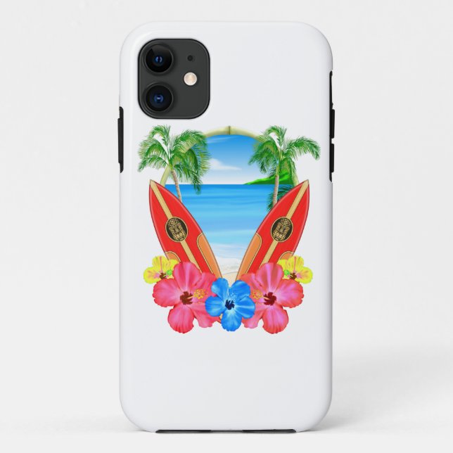 Capa Para iPhone 11 Praia e prancha tropicais (Verso)