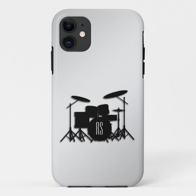 Capa Para iPhone 11 Prata do conjunto do tambor monograma (Verso)